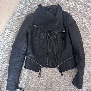 Lulu's Black Leather Jacket with Zipper Accents